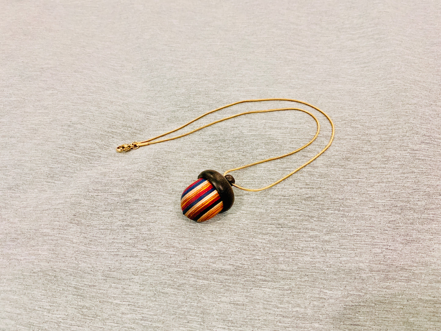 Acorn (Variety #3) Colorful Striped Wooden Hollow Stash Pendant Necklace with Mini Spoon to hold Ash/Medicine/Herbs/Powder/Sand/Stones