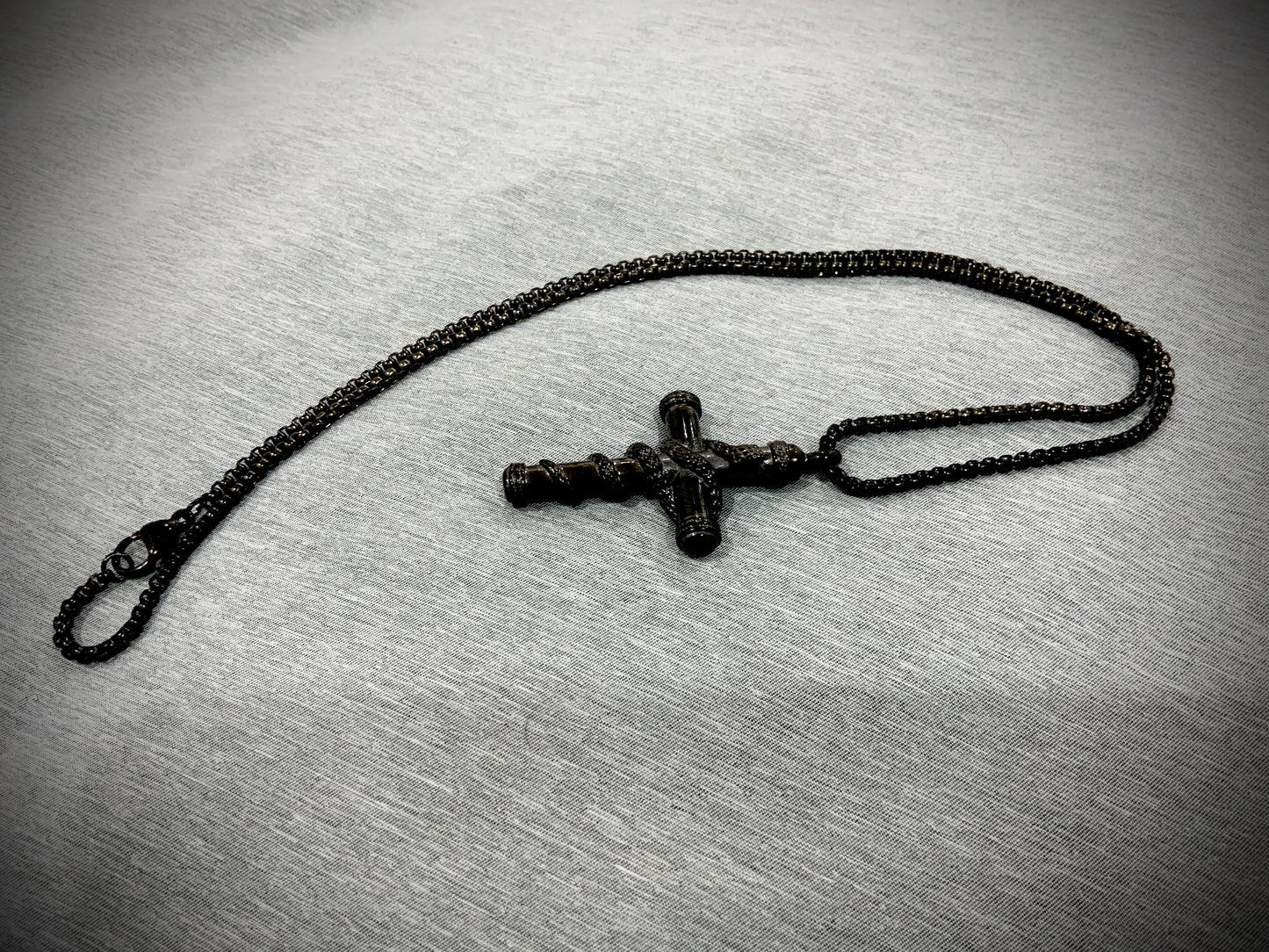 Stainless Steel Black Metal Cross Pendant Hollow Stash Necklace with Mini Spoon to hold Ash/Oil/Herbs/Powder/Sand/Stones