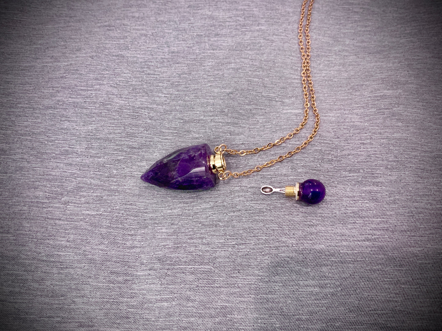 Crystal Amethyst birthstone Hollow Stash Festival EDC Pendant faceted Bottle Necklace Secret Hidden Mini Spoon Ash essential Oil perfume Herbs Powder Sand Stones medicine Chakra Healing Spiritual Energy Higher Vibration Love Universe Law Attraction