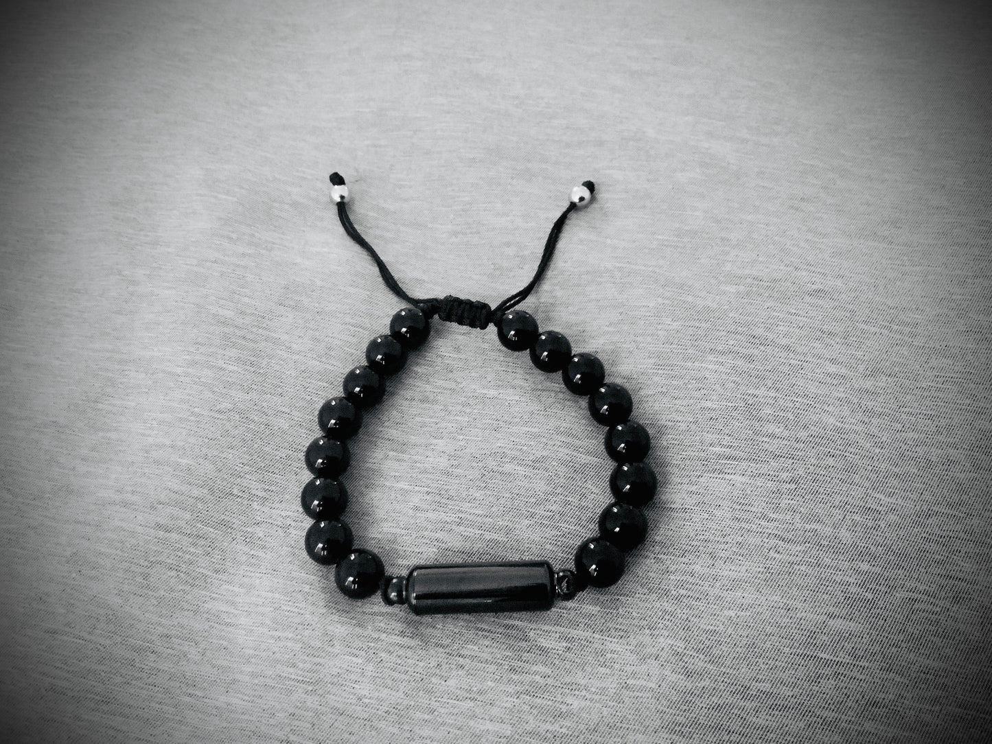 Glossy black beads bracelet onyx stone gemstone with hidden secret stash compartment box with mini spoon for powders or medicines classy handmade beautiful professional formal wear to parties concerts festivals raves