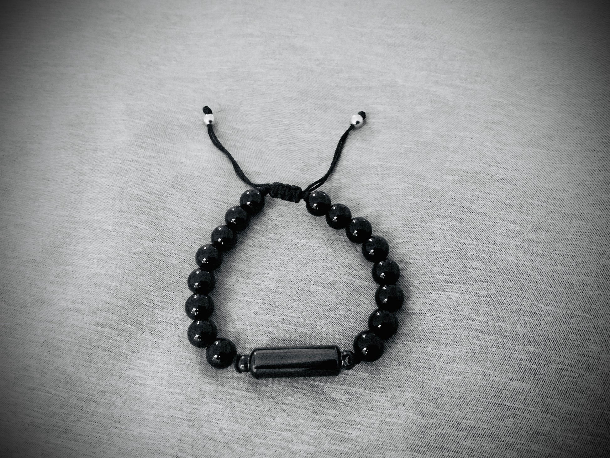 Glossy black beads bracelet onyx stone gemstone with hidden secret stash compartment box with mini spoon for powders or medicines classy handmade beautiful professional formal wear to parties concerts festivals raves