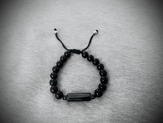 Glossy black beads bracelet onyx stone gemstone with hidden secret stash compartment box with mini spoon for powders or medicines classy handmade beautiful professional formal wear to parties concerts festivals raves